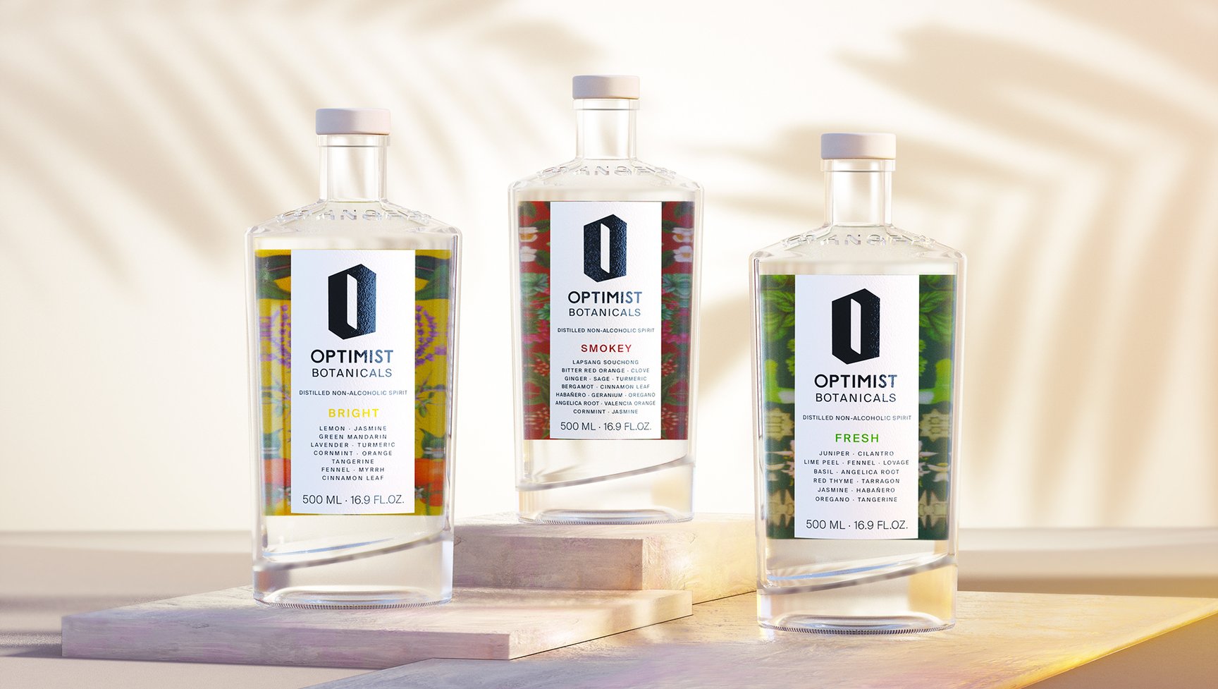 不含酒精的酒，Optimist Botanicals包裝設計欣賞